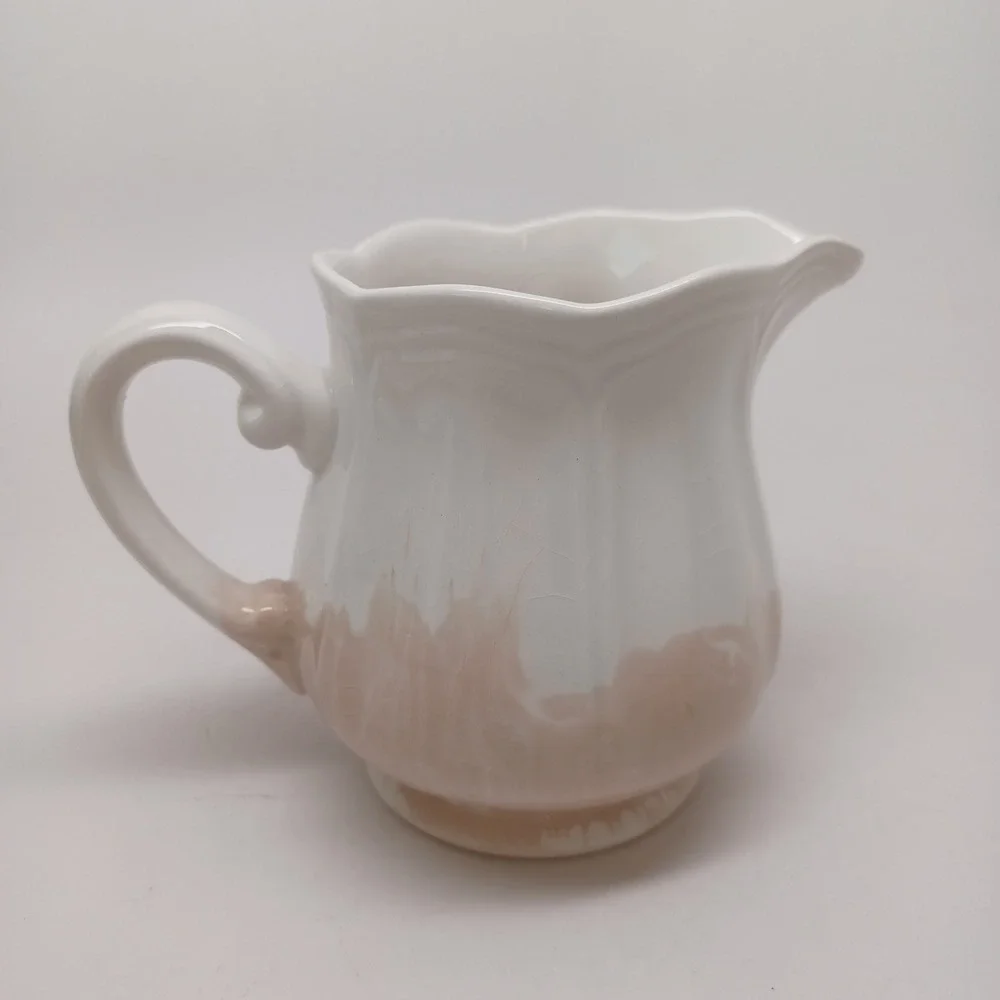 Federalist Ironstone Creamer Pitcher White Tan Scalloped Japan 4238 Vintage